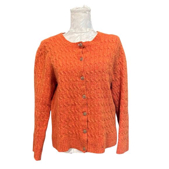 Retro Orange Wool Cardigan Sweater Womens Sz Medium Fall Pumpkin Cottage Rural - Picture 1 of 15